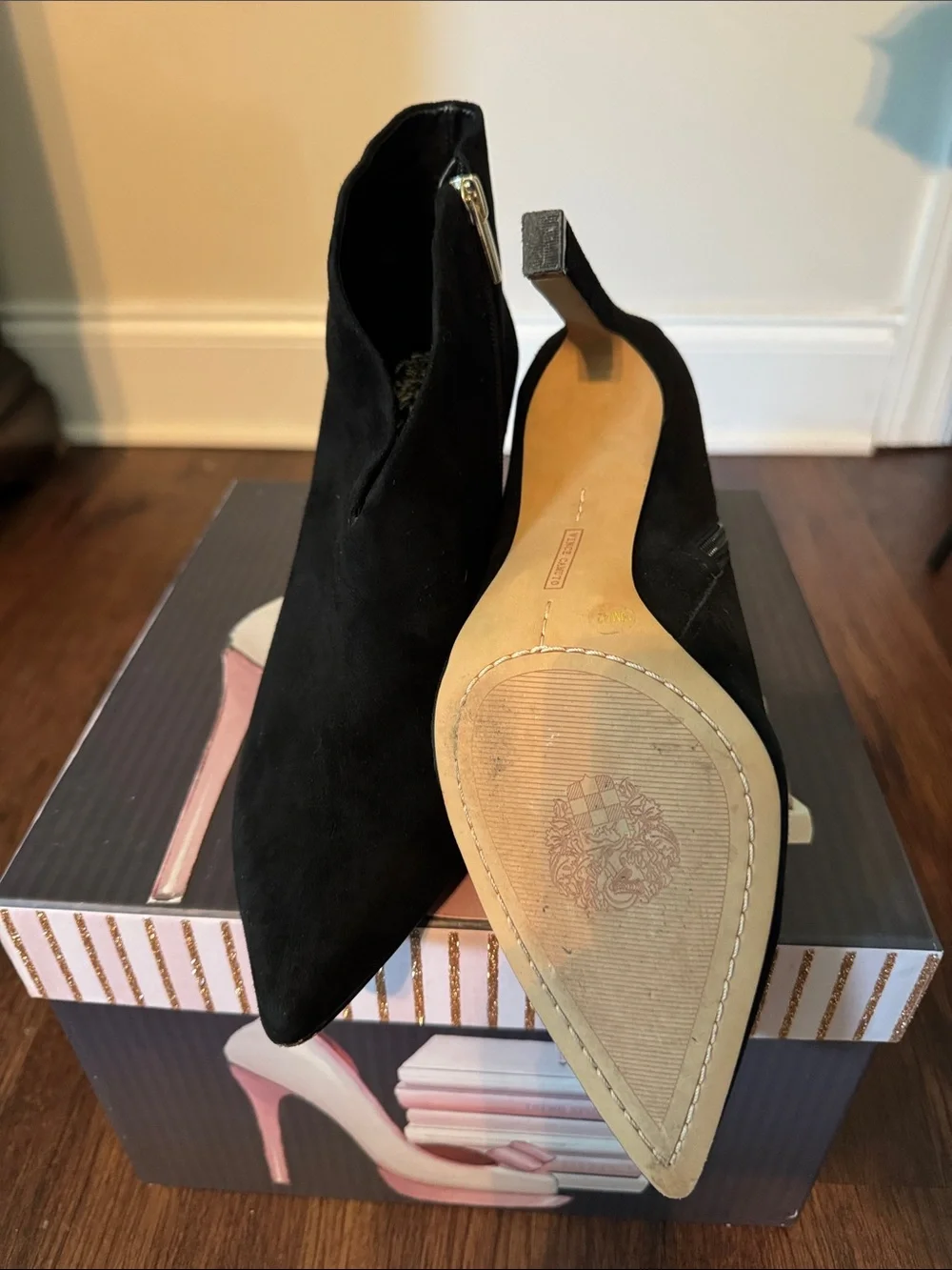 Vince Camuto Black Suede Pointed Ankle Booties